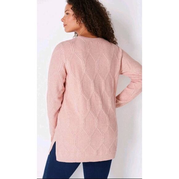 J. Jill Pink Perfect Cabled Crew-Neck Tunic Sweater Sz XL Pink Heather Preppy - Picture 2 of 7